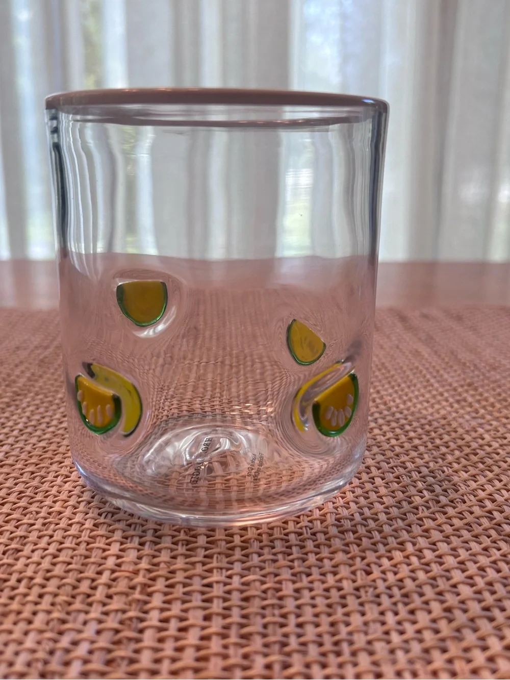 Anthropologie Icon Juice Hand-Blown Glass with Lemon/Lime Slices. 17.25 oz